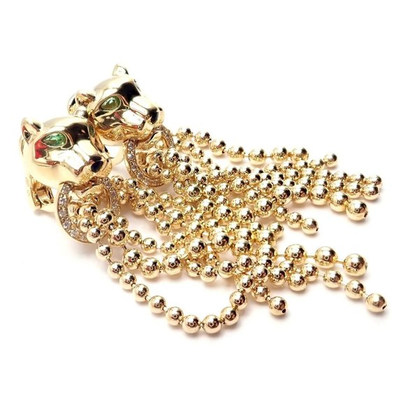 Authentic! Cartier Panther Panthere 18k Gold Diamond Tsavorite Onyx Earrings - Picture 3 of 12